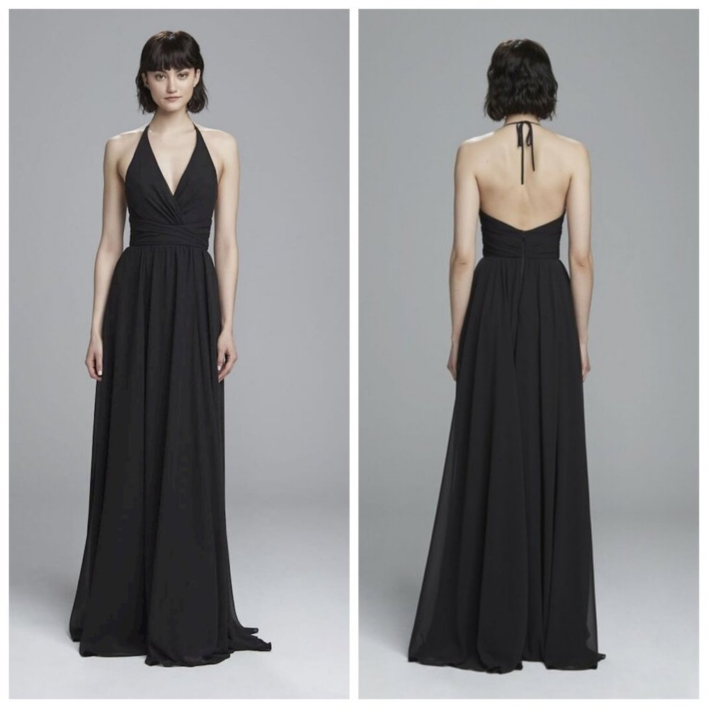 NWOT Amsale Jennifer Chiffon Halter Gown in Maroon